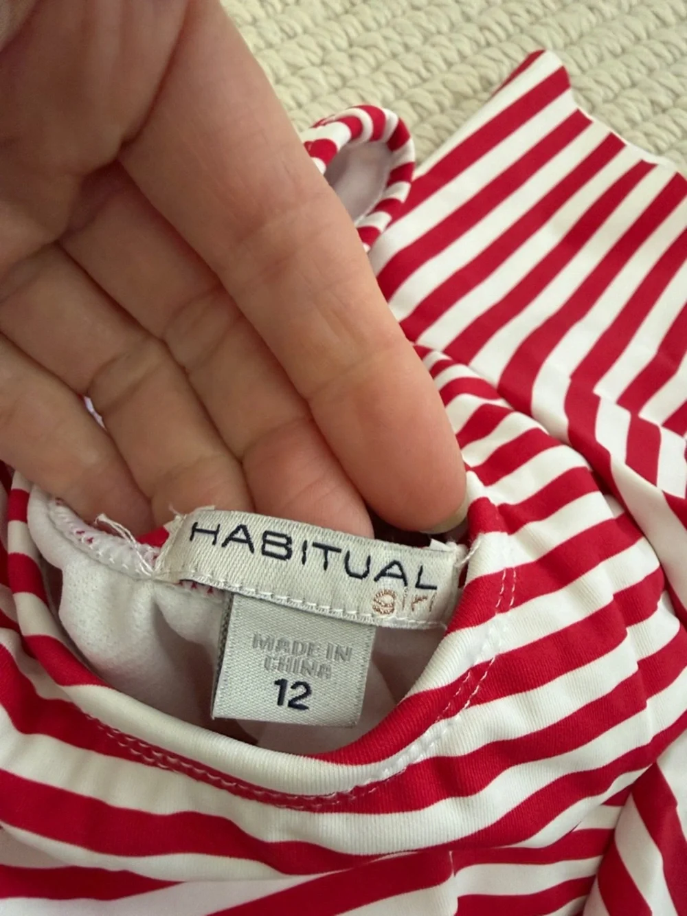 Habitual Kids' Malibu Stripe Two-Piece Swimsuit in Red size 12